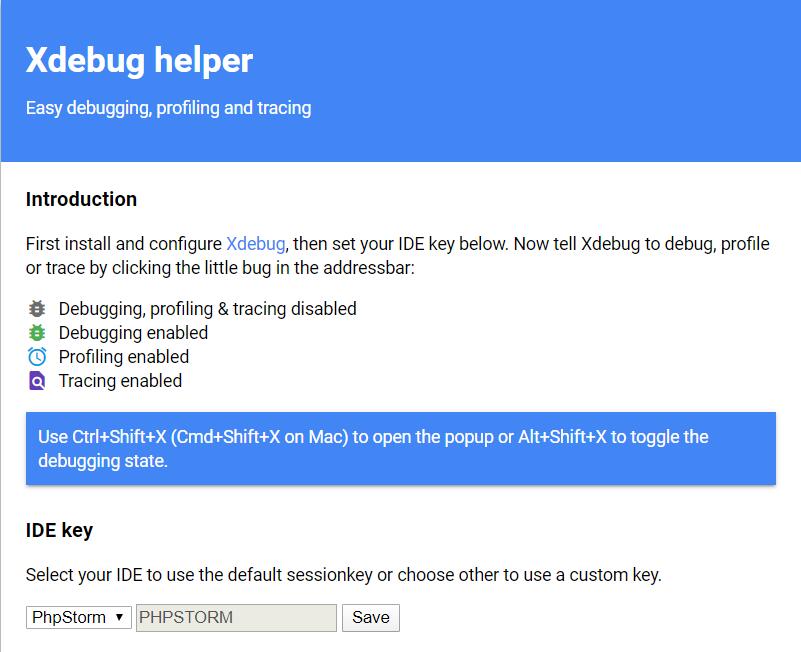 Xdebug helper 选项页